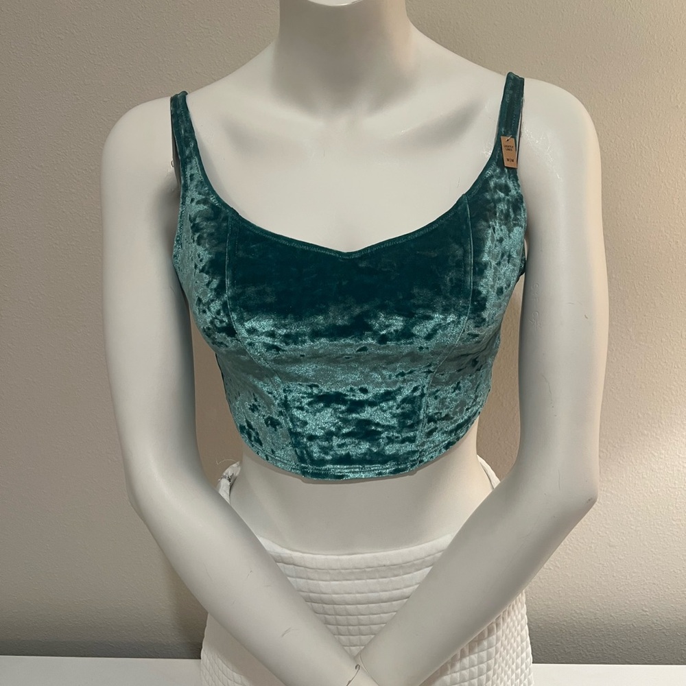 Velvet Cropped Tank Top in forest green